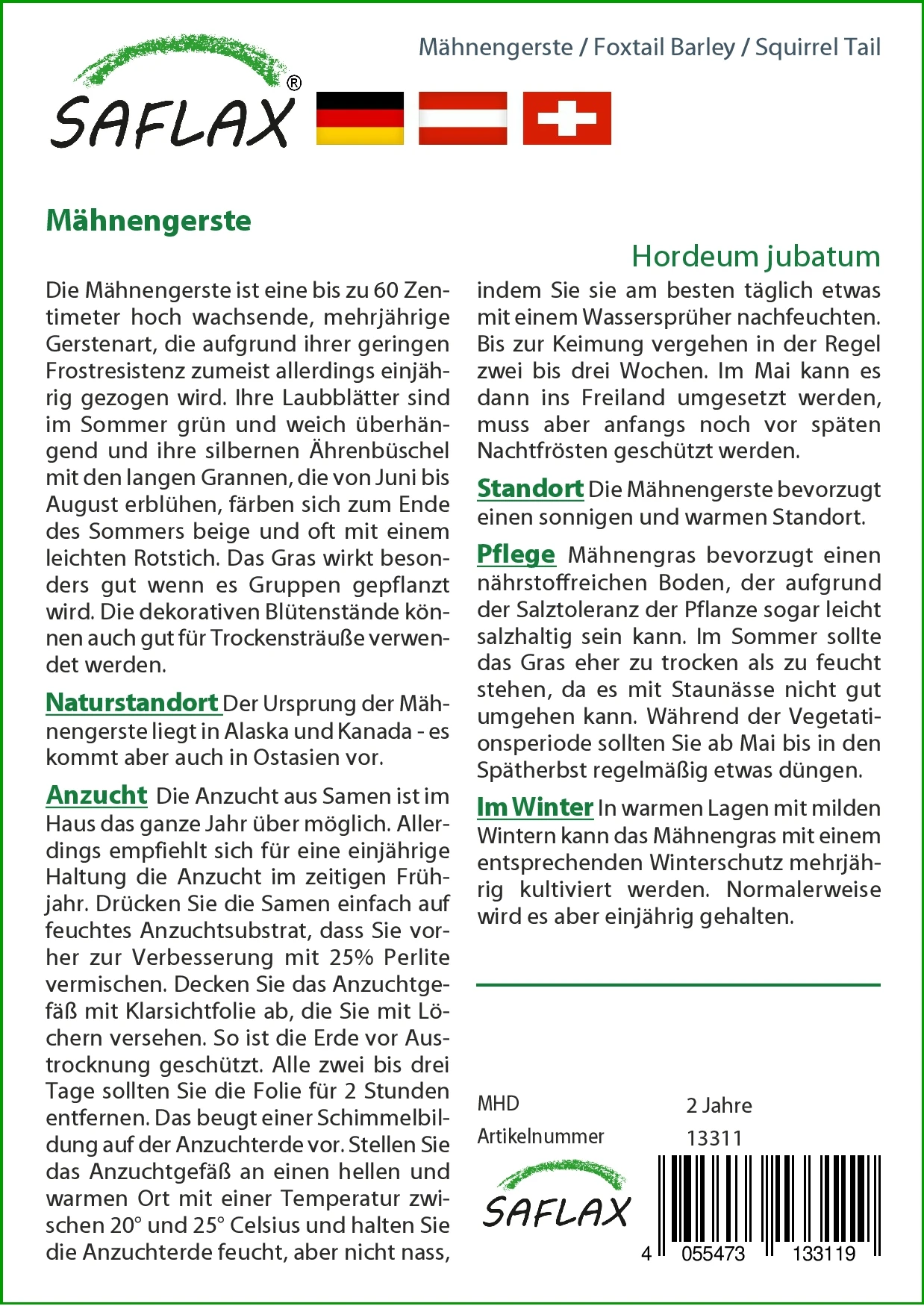 Mähnengerste | Gräsersamen Von Saflax 2 Mähnengerste | Gräsersamen Von Saflax – Bild 2