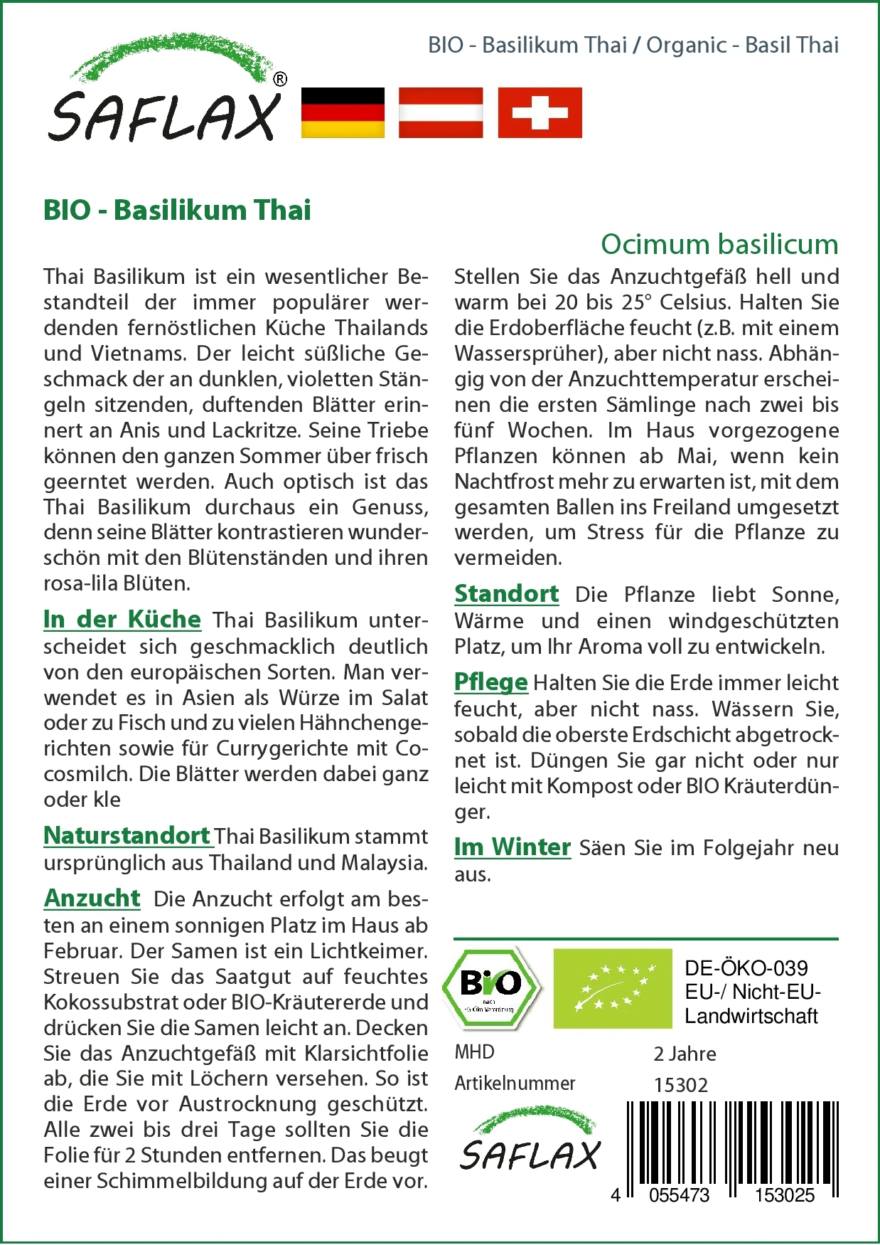 Basilikum Thai | BIO Basilikumsamen Von Saflax 2 Basilikum Thai | BIO Basilikumsamen Von Saflax – Bild 2