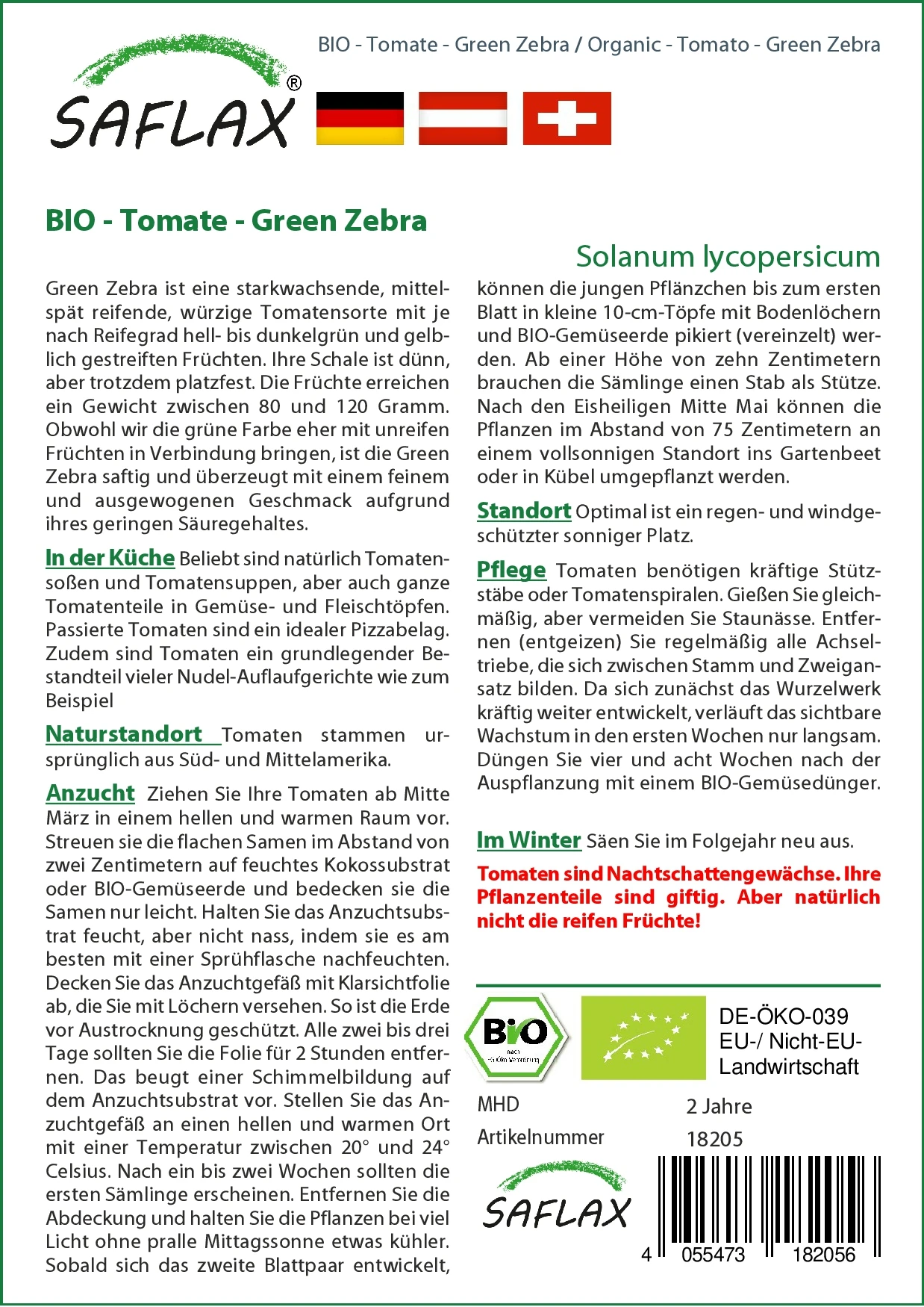 Tomate Green Zebra | BIO Tomatensamen Von Saflax 1 Tomate Green Zebra | BIO Tomatensamen Von Saflax