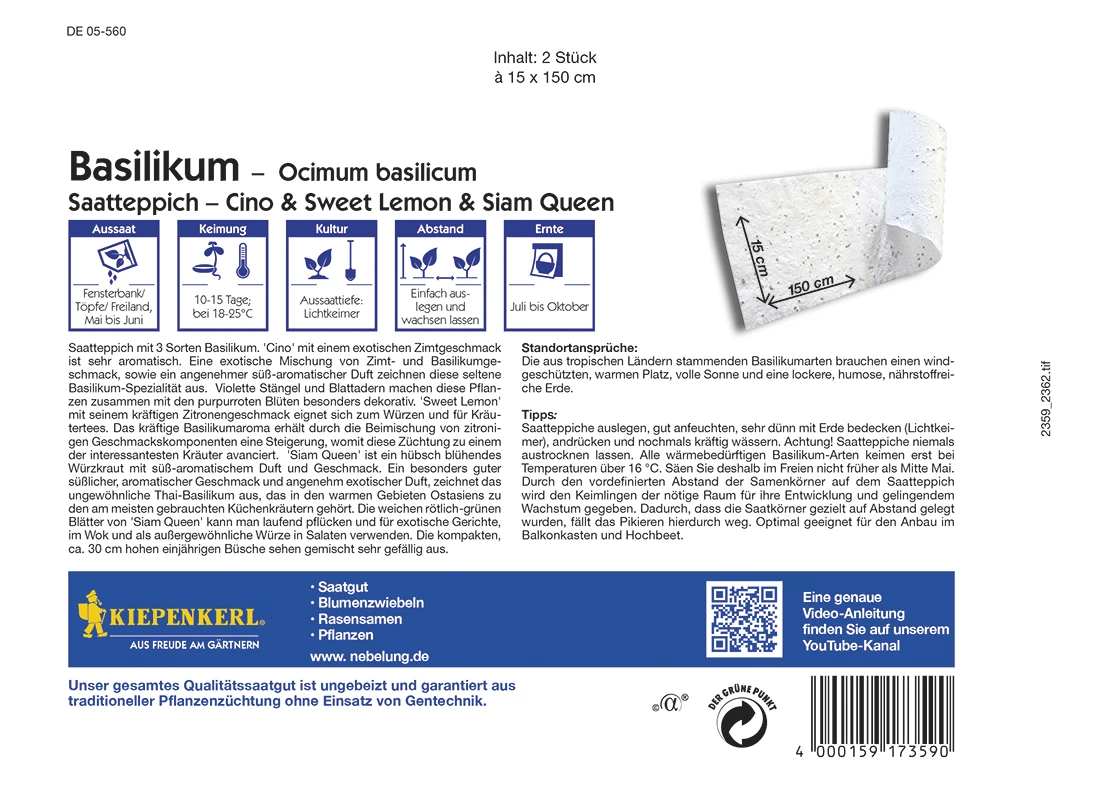 Basilikum Cino Sweet Lemon Siam Queen Doppeltüte (Saatteppich) | Basilikumsamen Von Kiepenkerl 2 Basilikum Cino Sweet Lemon Siam Queen Doppeltüte (Saatteppich) | Basilikumsamen Von Kiepenkerl – Bild 2